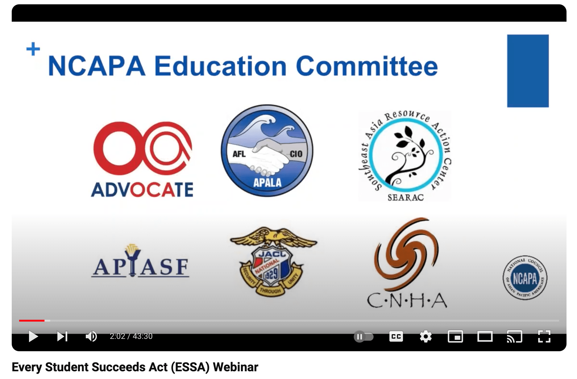 Screenshot of Every Student Succeeds Act (ESSA) Webinar